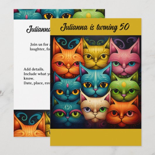 Artsy Kleurrijke Houding Kat dame Verjaardag Kaart (Voorkant / Achterkant)