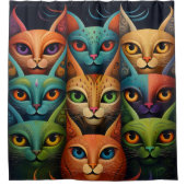 Artsy Kleurrijke Kat Familie 2 Selfie Mode Douchegordijn (Voorkant)