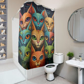 Artsy Kleurrijke Kat Familie 2 Selfie Mode Douchegordijn
