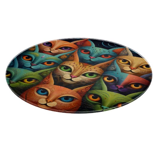 Artsy Kleurrijke Kat Familie 2 Selfie Mode Snijplank (Hoek)
