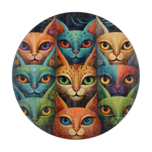 Artsy Kleurrijke Kat Familie 2 Selfie Mode Snijplank (Voorkant)