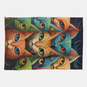 Artsy Kleurrijke Kat Familie 2 Selfie Mode Theedoek (Horizontaal)