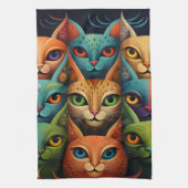 Artsy Kleurrijke Kat Familie 2 Selfie Mode Theedoek (Verticaal)