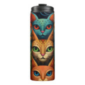 Artsy Kleurrijke Kat Familie 2 Selfie Mode Thermosbeker (Voorkant)