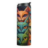 Artsy Kleurrijke Kat Familie 2 Selfie Mode Thermosbeker (Gedraaid links)