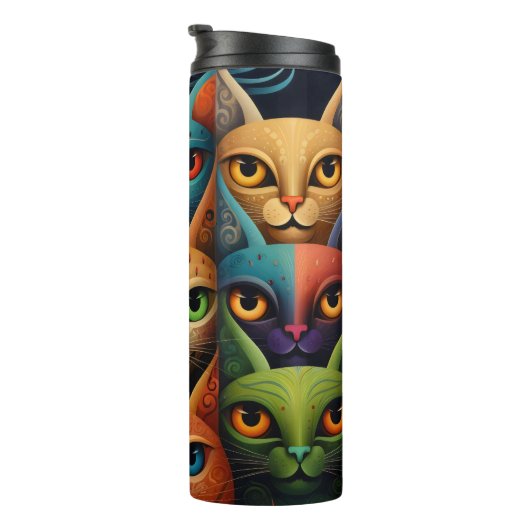 Artsy Kleurrijke Kat Familie 2 Selfie Mode Thermosbeker (Geroteerd rechts)