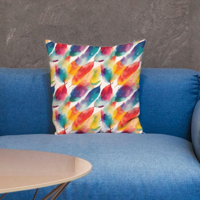 Artsy Kleurrijke Rainbow Feather Waterverf Kussen (Creator heeft geüpload)