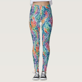 Artsy Kleurrijke Regenboog Veer Waterverf Paint Leggings