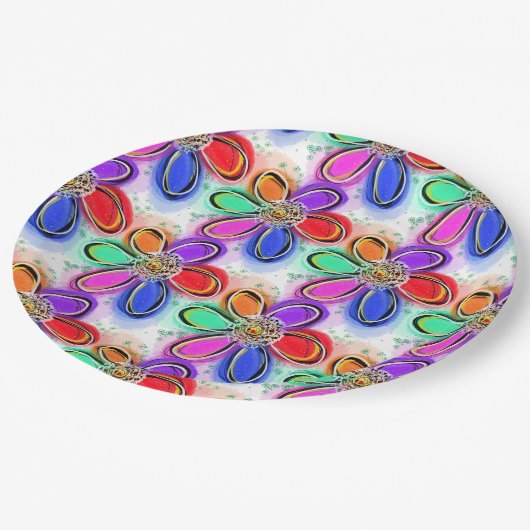 Artsy Kleurrijke Waterverf Bloemen Papieren Bordje (Gekanteld)