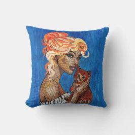 Artsy Krantenmeisje & Koperen Katje Decorative Kus Kussen