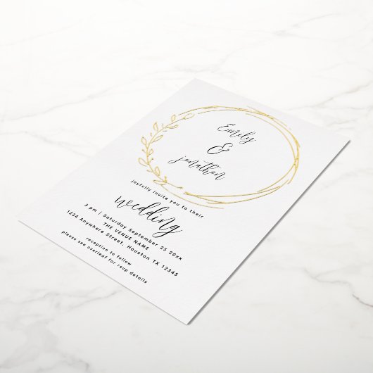 Artsy Laurel Leaf Lijst Script Weddenschap Real Folie Uitnodiging (Gedraaid)