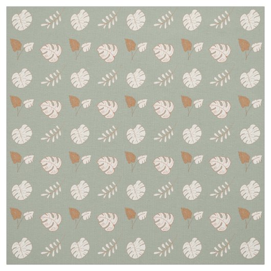 Artsy Leaf Pattern Cream Brown Sage Green Stof (Swatch)