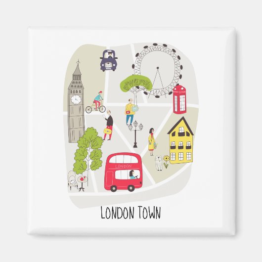 Artsy Map London England landmarks Characters Magneet (Voorkant)