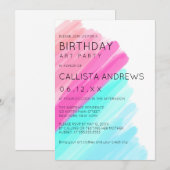 Artsy minimalistische roze Aqua Waterverf Art Birt Kaart (Voorkant / Achterkant)