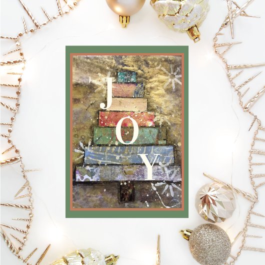 Artsy Mixed Media Kerstboom Vreugde Feestdagenkaart