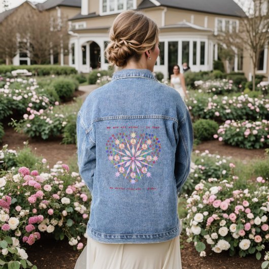 Artsy Mode Roze Blauw Vredes Hart Denim Jas Denim Jacket (Huwelijk Achterkant)
