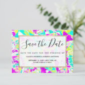 Artsy Modern Abstract Neon Acrylverf Splatter Save The Date (Staand voorkant)