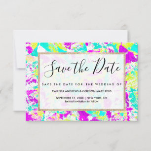 Artsy Modern Abstract Neon Acrylverf Splatter Save The Date