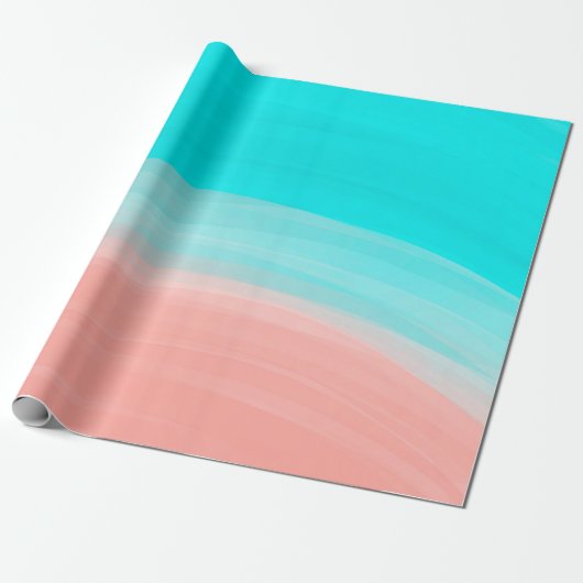 Artsy Modern Coral Blue Brushstroke Gradient Cadeaupapier (Uitgerold)