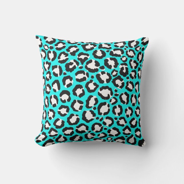 Artsy Modern Cyan Blue Leopard Animal Print Buitenkussen (Voorkant)