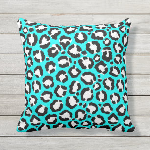 Artsy Modern Cyan Blue Leopard Animal Print Buitenkussen