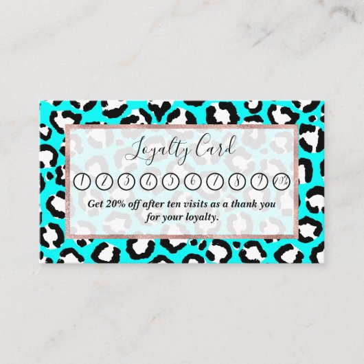 Artsy Modern Cyan Blue Leopard Animal Print Klantenkaartje (Voorkant)