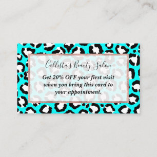 Artsy Modern Cyan Blue Leopard Animal Print Kortingskaartje
