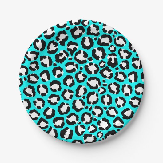Artsy Modern Cyan Blue Leopard Animal Print Papieren Bordje (Voorkant)