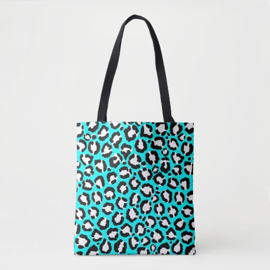 Artsy Modern Cyan Blue Leopard Animal Print Tote Bag (Voorkant)