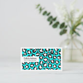 Artsy Modern Cyan Blue Leopard Animal Print Visitekaartje (Staand voorkant)