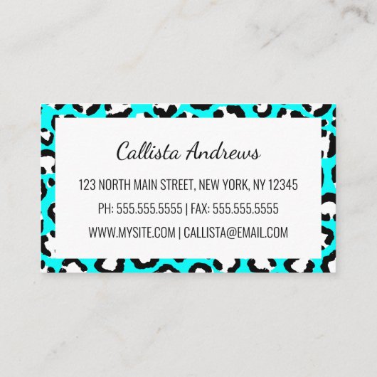 Artsy Modern Cyan Blue Leopard Animal Print Visitekaartje (Achterkant)