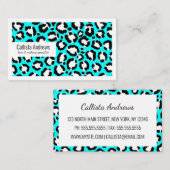 Artsy Modern Cyan Blue Leopard Animal Print Visitekaartje (Voorkant / Achterkant)