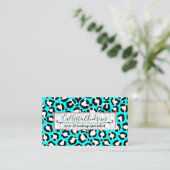 Artsy Modern Cyan Blue Leopard Animal Print Visitekaartje (Staand voorkant)