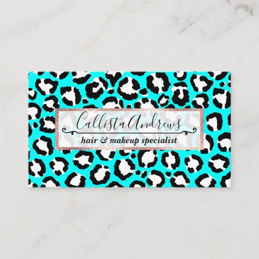 Artsy Modern Cyan Blue Leopard Animal Print Visitekaartje (Voorkant)