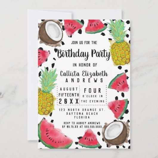 Artsy Modern Fruit Polka Dots Waterverf Verjaardag Kaart (Voorkant)