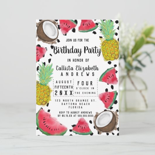 Artsy Modern Fruit Polka Dots Waterverf Verjaardag Kaart (Staand voorkant)