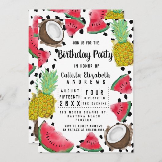 Artsy Modern Fruit Polka Dots Waterverf Verjaardag Kaart (Voorkant / Achterkant)