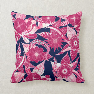 Artsy Modern Fuschia Navy Acryl Floral Leaves Kussen