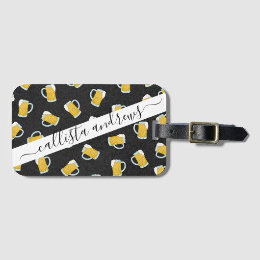 Artsy Modern Geel Zwart Waterverf Biersteins Bagagelabel (Voorkant (horizontaal))