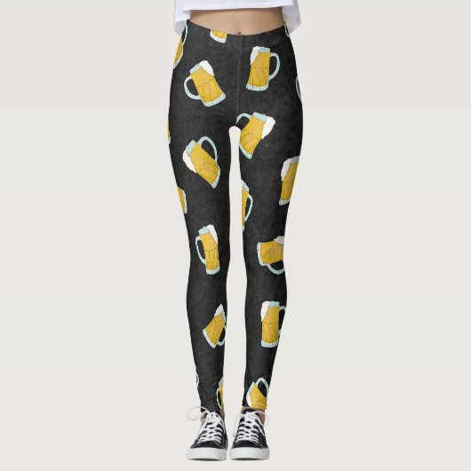 Artsy Modern Geel Zwart Waterverf Biersteins Leggings (Voorkant)