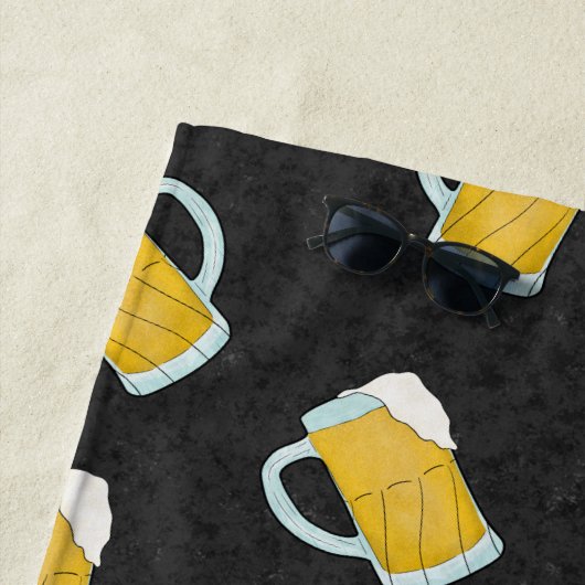 Artsy Modern Geel Zwart Waterverf Biersteins Strandlaken (In situ)