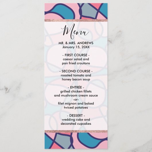 Artsy Modern Girly Koraal Blauw Abstract Geometris Menu (Voorkant)