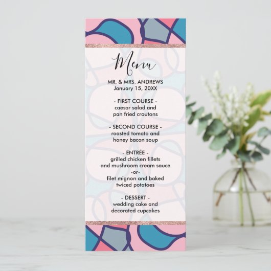 Artsy Modern Girly Koraal Blauw Abstract Geometris Menu (Staand voorkant)