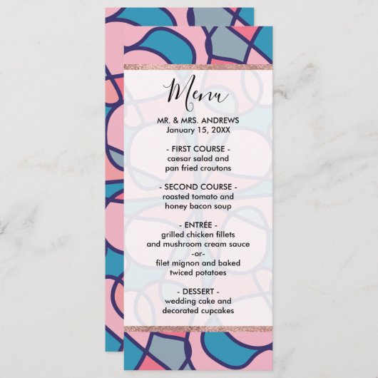 Artsy Modern Girly Koraal Blauw Abstract Geometris Menu (Voorkant / Achterkant)
