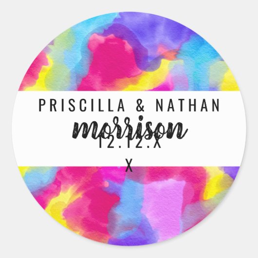 Artsy Modern Neon Colorful Rainbow Waterverf Ronde Sticker (Voorkant)