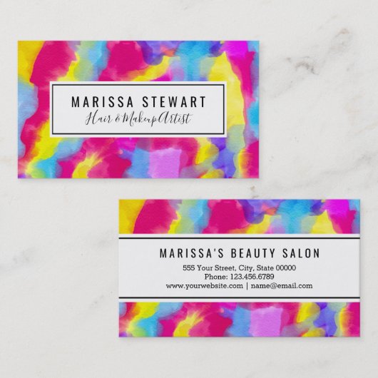 Artsy Modern Neon Colorful Rainbow Waterverf Visitekaartje (Voorkant / Achterkant)