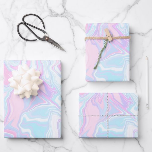 Artsy Modern Pink Blue Marble Swirl Patroon Inpakpapier Vel (Voorkant)