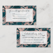 Artsy Modern Roos Gold Emerald Green Flowers Afsprakenkaartje (Voorkant / Achterkant)