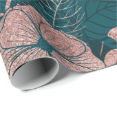Artsy Modern Roos Gold Emerald Green Flowers Cadeaupapier (Rol Hoek)