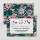 Artsy Modern Roos Gold Emerald Green Flowers Save The Date (Voorkant / Achterkant)